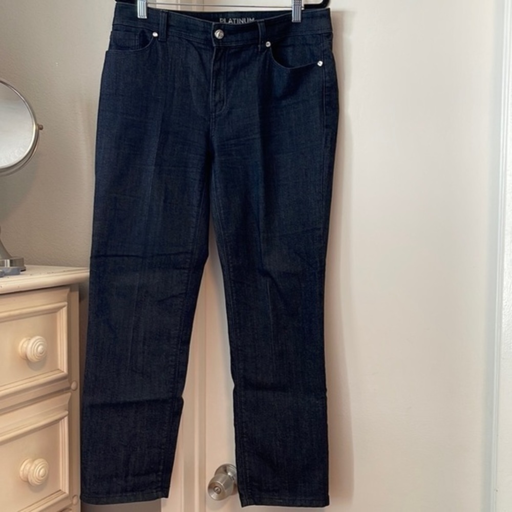 Nwot Chico's Platinum Dark Blue Embellished Rhinestone Jeans.